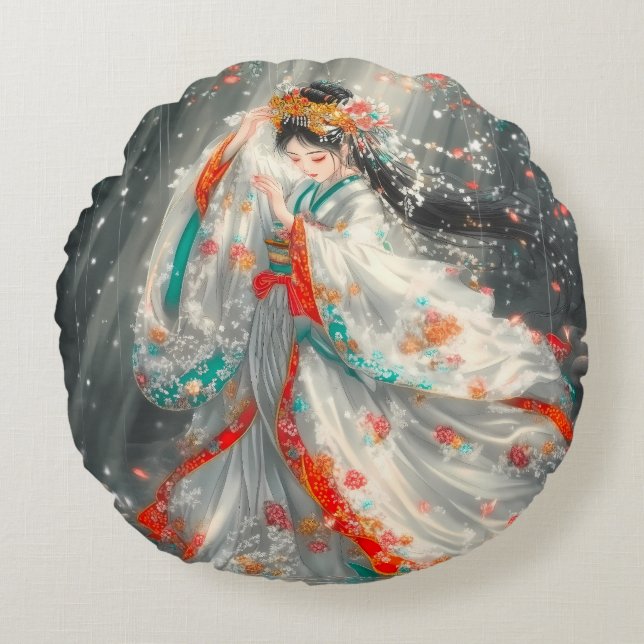 Cojín Redondo Princesa etérea en un jardín de fantasía (Anverso)