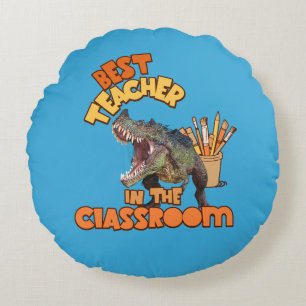 Cojín Redondo Profesor de Arte de Dinosaurio Divertido Aula Crea