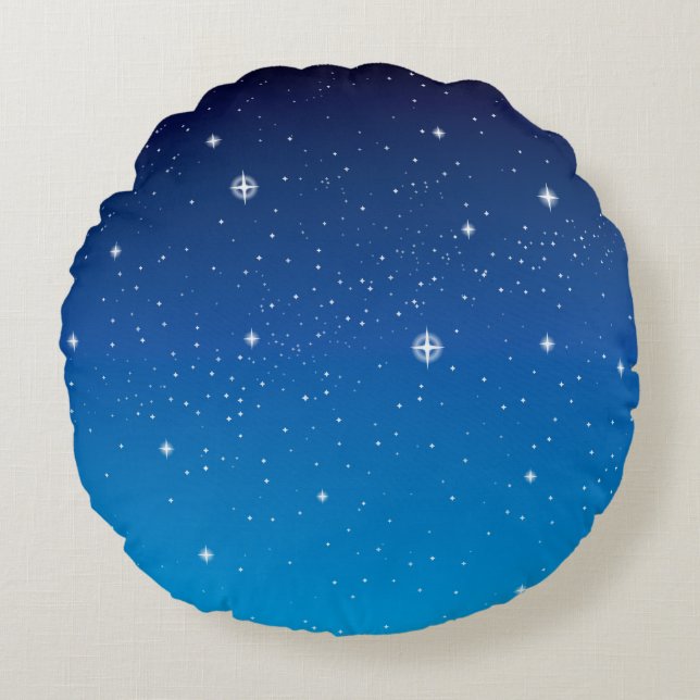 Cojín Redondo Profundo cielo nocturno estrellado azul (Anverso)