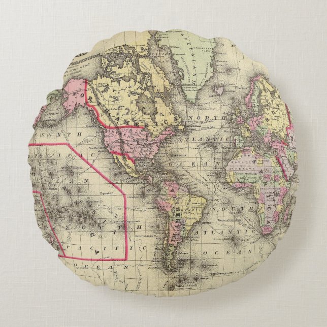 Cojín Redondo Proj 2 de Mercator del mundo (Anverso)