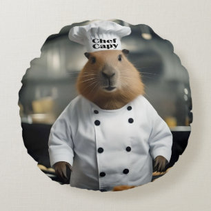 Cojín Redondo Prosperidad pastelera: El capibara culinario