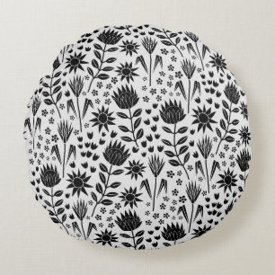 Cojín Redondo Protea Bloque floral Imprimir Millefleur blanco ne
