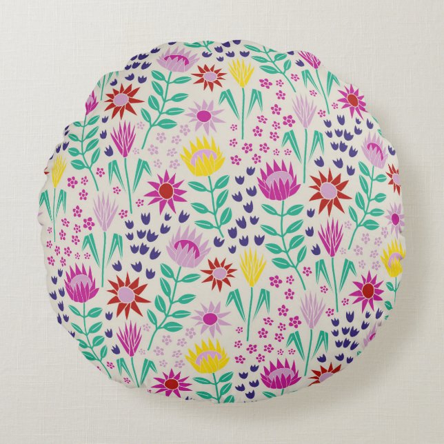 Cojín Redondo Protea Floral Block Print Millefleur Luces (Anverso)