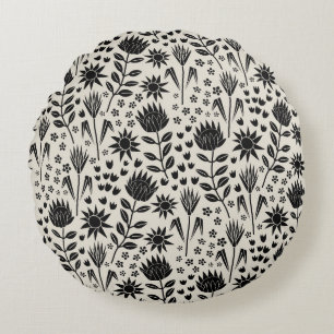 Cojín Redondo Protea Floral Block Print Millefleur Ropa negra