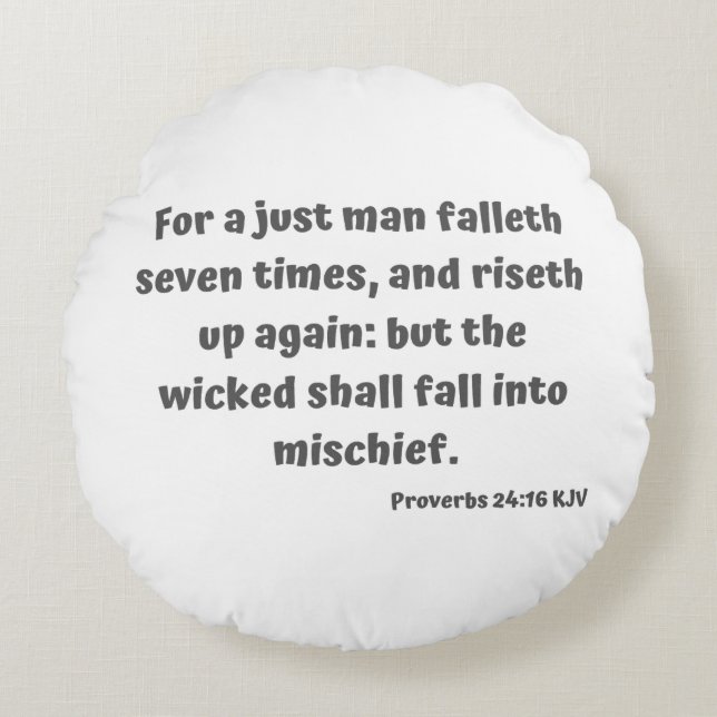 Cojín Redondo Proverbios 24:16 KJV Biblia Verse Scripture (Anverso)