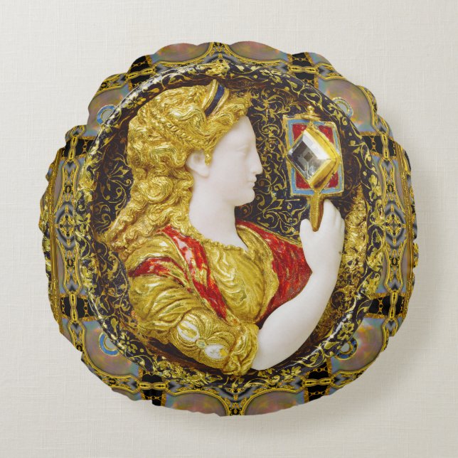 Cojín Redondo Prudencia Viejo Mundo Elegante (Anverso)