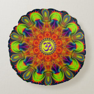 Cojín Redondo Psicodelia Fractal Kaleidoscope Om