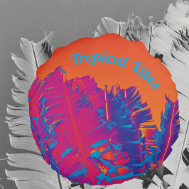 Cojín Redondo Psicodelia Tropical Vibes Palm Trees Rosa Caliente