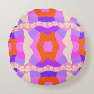 Cojín Redondo Psychedely Daisy Chain Patchwork - Púrpura Rosa 2