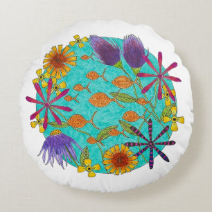 Cojín Redondo Puddle de pescado con flores
