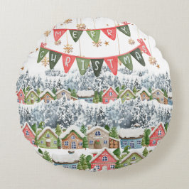 Cojín Redondo Pueblo de Navidades de nieve