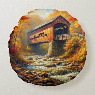 Cojín Redondo puente clásico cubierto de otoño