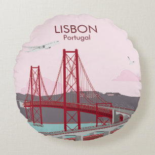 Cojín Redondo Puente de Lisboa sobre el río Tajo al estilo vinta