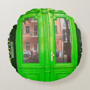 COJÍN REDONDO PUERTA DE CRISTAL DE MADERA VERDE