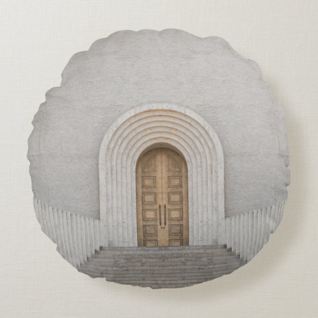 COJÍN REDONDO PUERTA DE MADERA MARRÓN (Anverso)