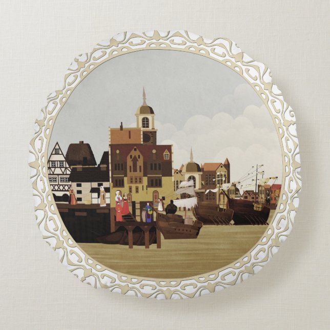 Cojín Redondo Puerto Medieval (Anverso)