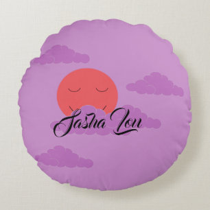 Cojín Redondo Puesta de sol con nubes púrpura: Lavanda
