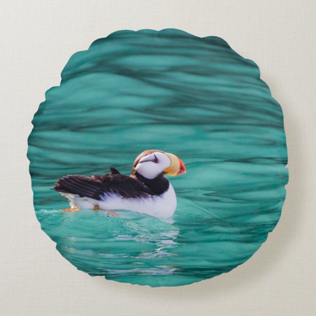 Cojín Redondo Puffin In Resurrection Bay, Alaska (Anverso)