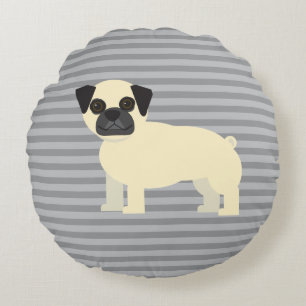 Cojín Redondo Pug Gris Rayado