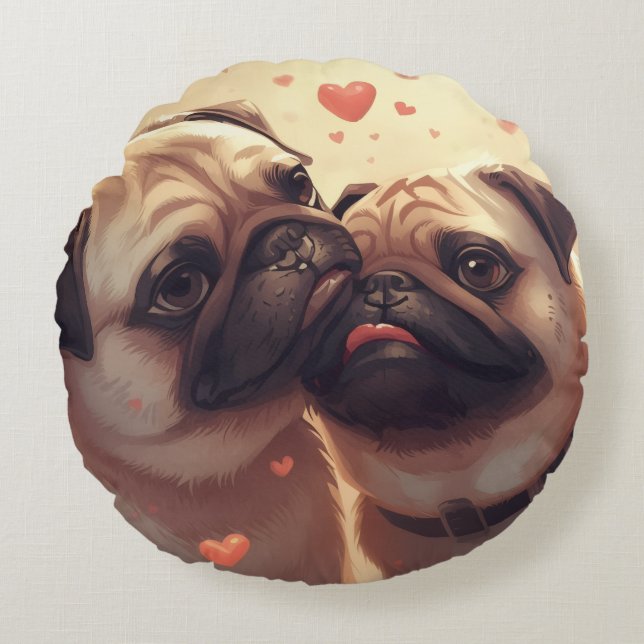 Cojín Redondo Pug Love Round Pillow – Snuggle in Style (Anverso)