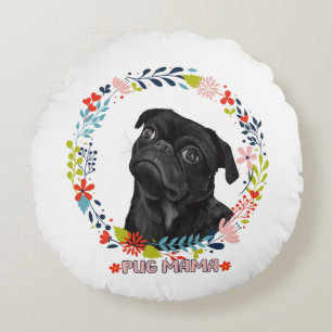 Cojín Redondo Pug negro lindo - Pug Mama