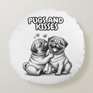 Cojín Redondo Pug Pillow con bichos y besos