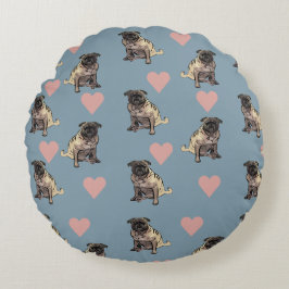 Cojín Redondo Pugs y corazones