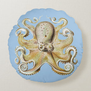 Cojín Redondo Pulpito Vintage de Ernst Haeckel Vida Marina Náuti