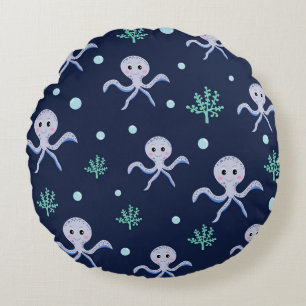 Cojín Redondo Pulpo bajo el mar patrón infantil