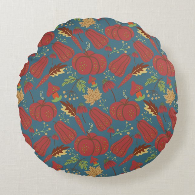 Cojín Redondo Pumpkin and carrot  seamless pattern red and blue (Anverso)