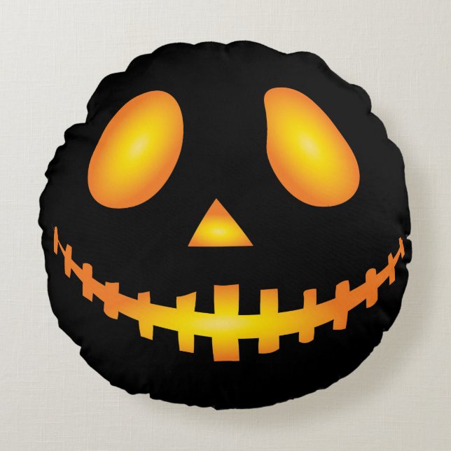 Cojín Redondo Pumpkin Face Halloween Jack O Lantern Spooky (Anverso)