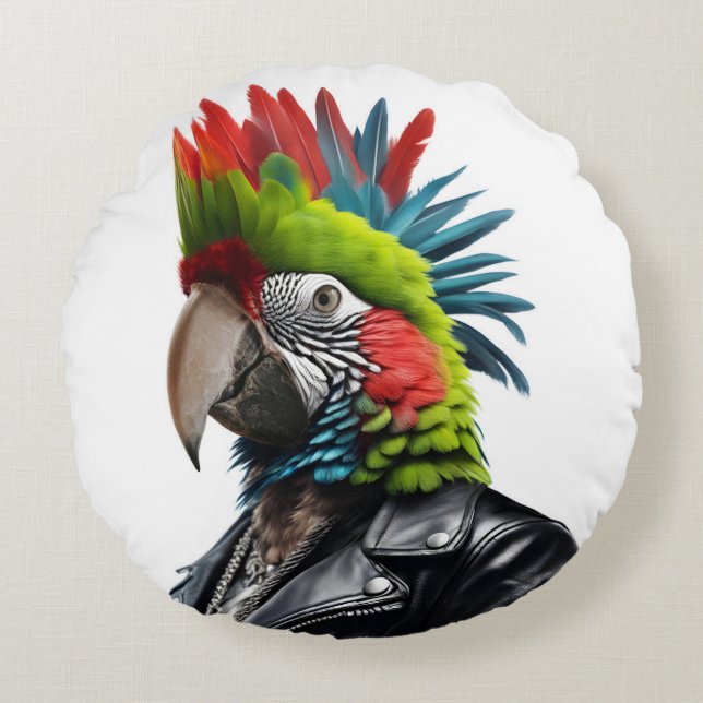 Cojín Redondo Punk Parrot (Anverso)