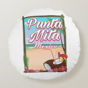 Cojín Redondo Punta Mita, cartel de viaje a la playa en México