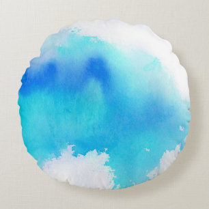 Cojín Redondo Punto azul, pintado a mano abstracto de la