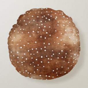 Cojín Redondo Punto de polka acuarela en café marrón y blanco (2