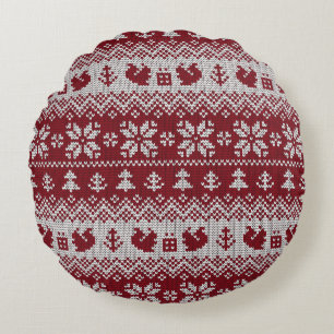 Cojín Redondo Punto, Navidades, ardillas, patrón vintage.