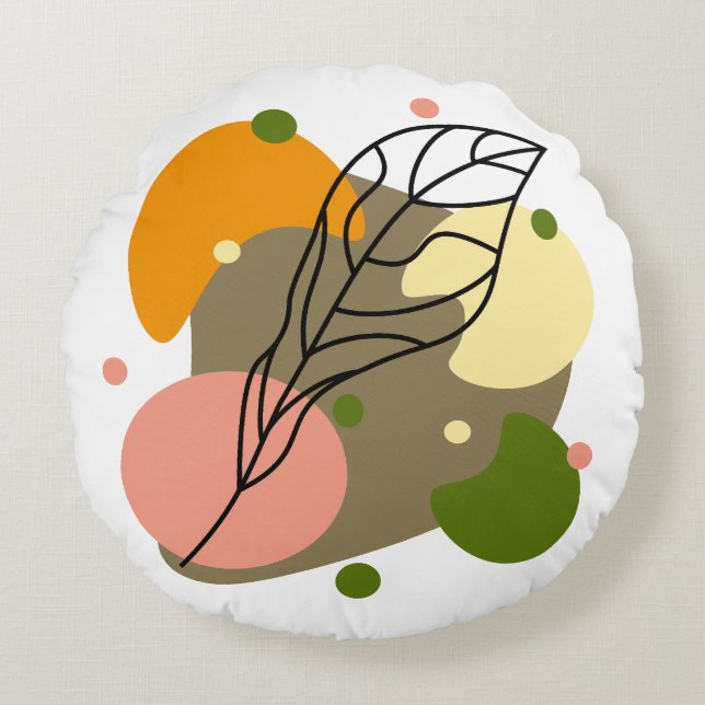 Cojín Redondo Puntos abstractos interesantes con hojas (Anverso)