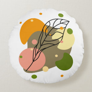 Cojín Redondo Puntos abstractos interesantes con hojas