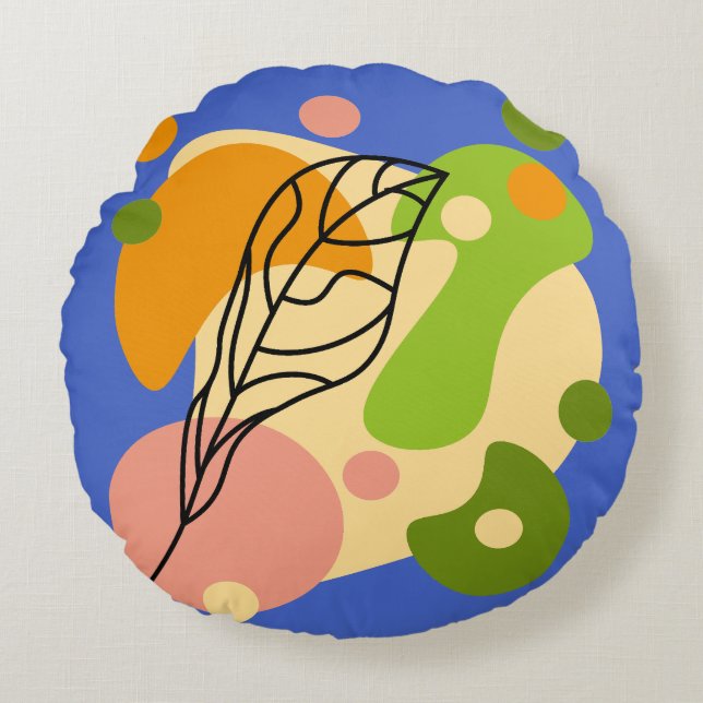 Cojín Redondo Puntos abstractos interesantes con hojas (Anverso)