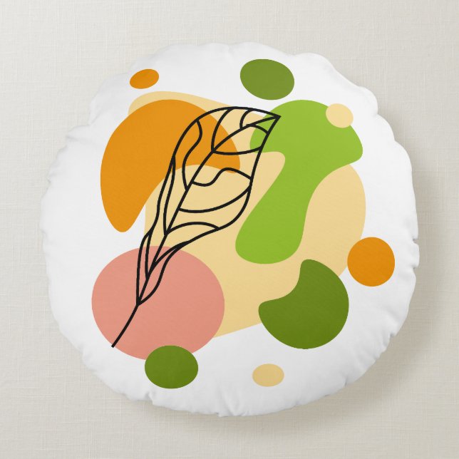 Cojín Redondo Puntos abstractos interesantes con hojas (Anverso)