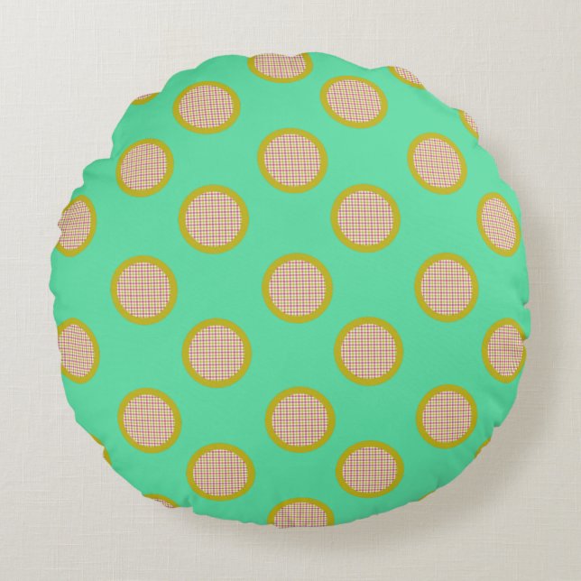 Cojín Redondo Puntos de Gingham, Pillow Verde (Anverso)