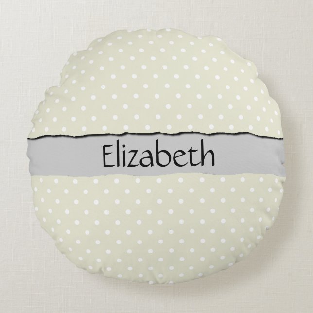 Cojín Redondo Puntos de Polka Beige, Patrón de Punto de Polka, S (Anverso)