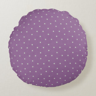 Cojín Redondo Puntos de Polka Gris sobre fondo morado