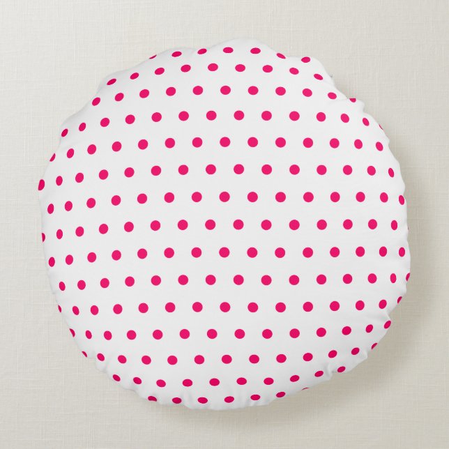 Cojín Redondo Puntos de polka rosa blanco y brillante (Reverso)