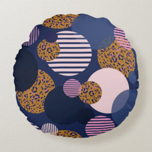 Cojín Redondo Puntos Leopard: Elegancia Azul Oscuro.