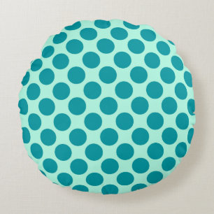 Cojín Redondo Puntos retro grandes - aqua y turquesa
