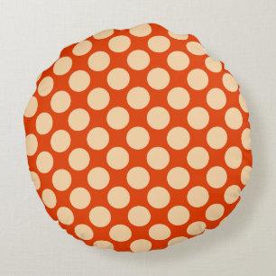 Cojín Redondo Puntos retro grandes - naranja pálido y mandarina