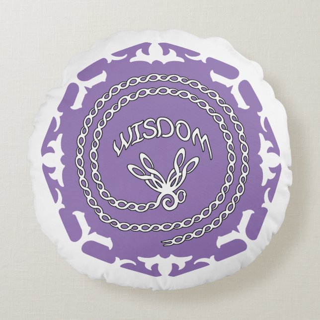 Cojín Redondo Purple Crown Chakra "Wisdom" Dragonfly White BG (Anverso)
