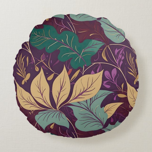 Cojín Redondo Purple Graceful Modern Leaf Print (Anverso)