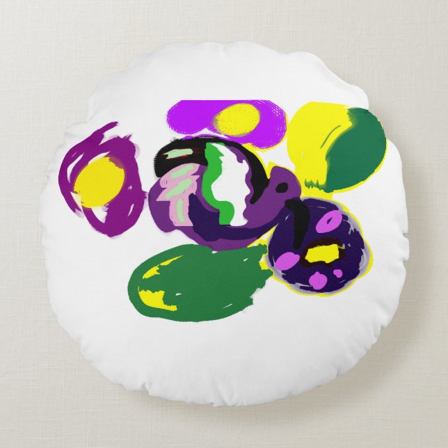 Cojín Redondo Purple hummingbird and flowers  (Anverso)